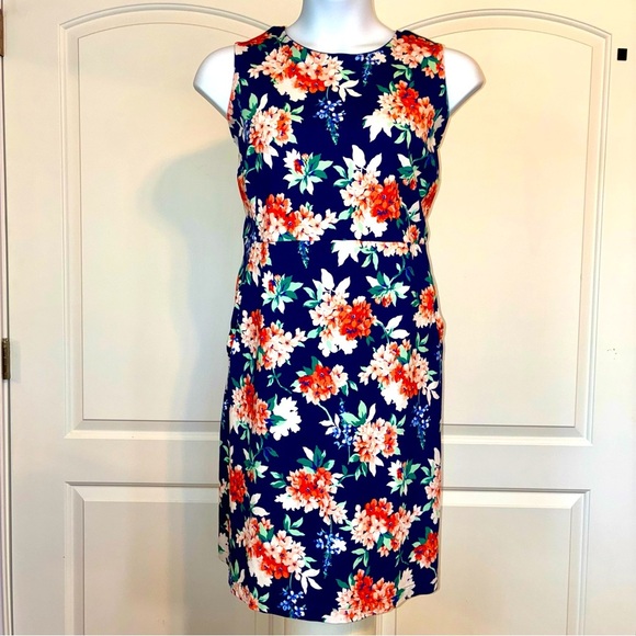 Lands' End Sleeveless Ponte Dress Size 24W Blue Floral Pockets - Picture 1 of 9